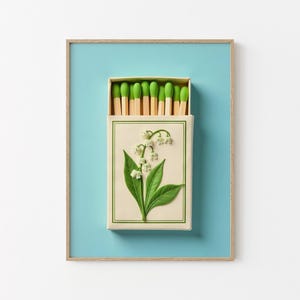 Mai Geschenke Vintage Streichholzschachtel Druck | Dopamin-Dekor, Cottagecore Maiglöckchen Wandkunst, Benutzerdefinierte Geburtsblume Muttertagsgeschenk