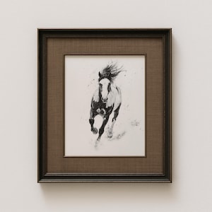 Appaloosa Horse Running Sketch – Black & White Charcoal Drawing, Minimalist Western Wall Art, Neutral Southwestern Decor, Texas Rodeo Print