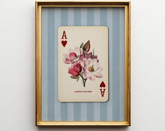 Poederblauwe bloemen welkom kunst, oud geld speelkaart print, country club stijl veranda decor, preppy game room poster, magnolia cadeau voor haar