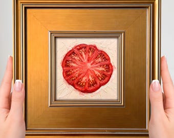 Heirloom Tomato Mini Painting – Small Framed Art Print, Kitchen Wall Decor