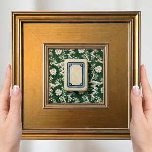 Mahjong Tile Mini Painting – Small Framed Wall Art, Green Chinoiserie Game Room Decor