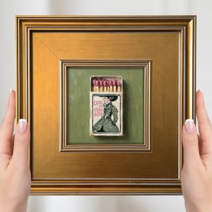 Cowgirl Mini Painting – Cool It Cowboy Small Framed Wall Art, Retro Pink Green Dorm Decor