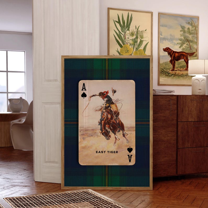 Arte de cartas de juego de vaqueros: lámina del as de picas del tigre fácil, decoración del oeste americano. imagen 2