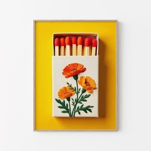 Oktober Geburtsblumen Geschenke Vintage Streichholzschachtel Druck | Dopamin Dekor, Ringelblumen Poster, westliche trendige Wandkunst, Geburtsblume Muttertagsgeschenk