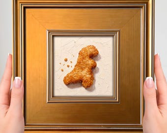 Dino Nugget Mini Painting – Small Framed Art Print, Nostalgic Kitchen Decor