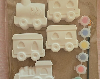 Kit de pintura para niños con temática de trenes / Figuras de yeso DIY / Set de manualidades con locomotoras y vagones / Actividad divertida para niños