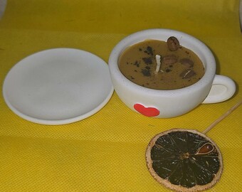 Handgemachte Kaffeetassen-Kerze | Sojawachs Kaffee Duftkerze mit Deckel | Gemütliches Wohndekor & Geschenk