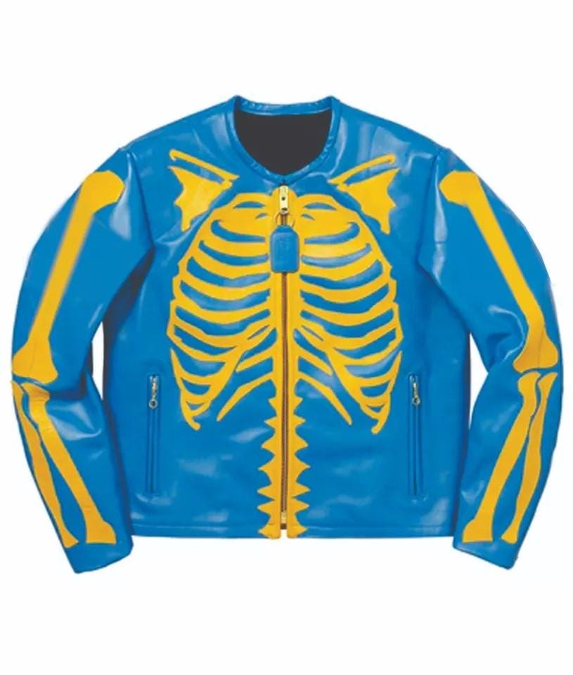 Men's Leather Jacket Motorcycle Skeleton Biker Genuine Cow Leather Jacket + Pant