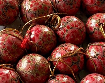 Handmade Papier-Mâché Christmas Ball Ornament: Pink & Gold Floral Bauble