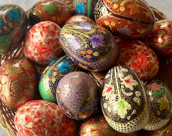 Handmade Papier-Mache Eggs 3 inch Colorful paper mache decor Handpainted  Easter Decor