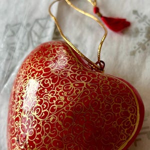 Handmade Papier-Mache Heart Colorful paper mache decor 3 inch Handpainted Decor Red Gold Valentine’s