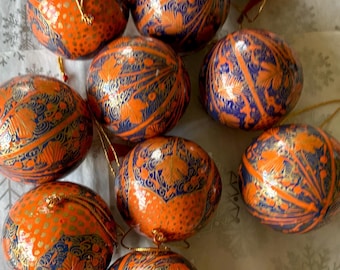 Handmade Papier-Mâché Christmas Ornament: 3" Floral Bauble, India