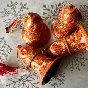 Christmas Ornaments Bell 3 inch Handmade papier-mâché Christmas decor paper Mache Orange