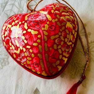 Handmade Papier-Mache Heart Colorful paper mache decor 3 inch Handpainted Decor Red Pink Gold