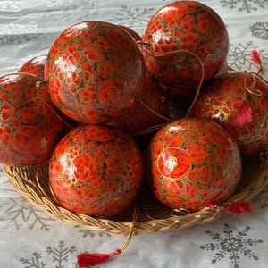 Christmas Ornaments Decor Ball 3 inch Orange and Gold Bauble Handmade papier-mâché ornaments paper mache India