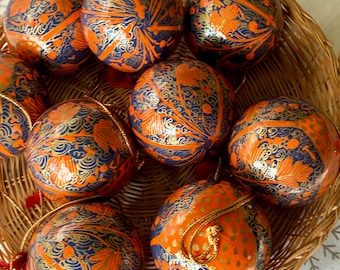 Handmade Papier-Mache Christmas Bauble: Floral Ornament, Indian Decor