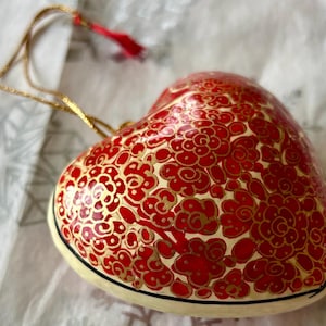 Handmade Papier-Mache Heart Colorful paper mache decor 3 inch Handpainted Decor Red Cream Gold Valentine’s
