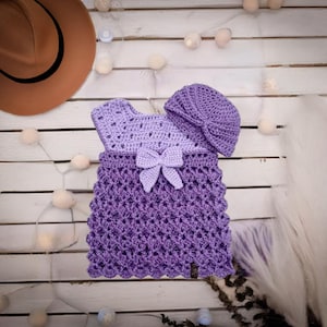 Lilac Dreams Crochet Dress and Turban Set