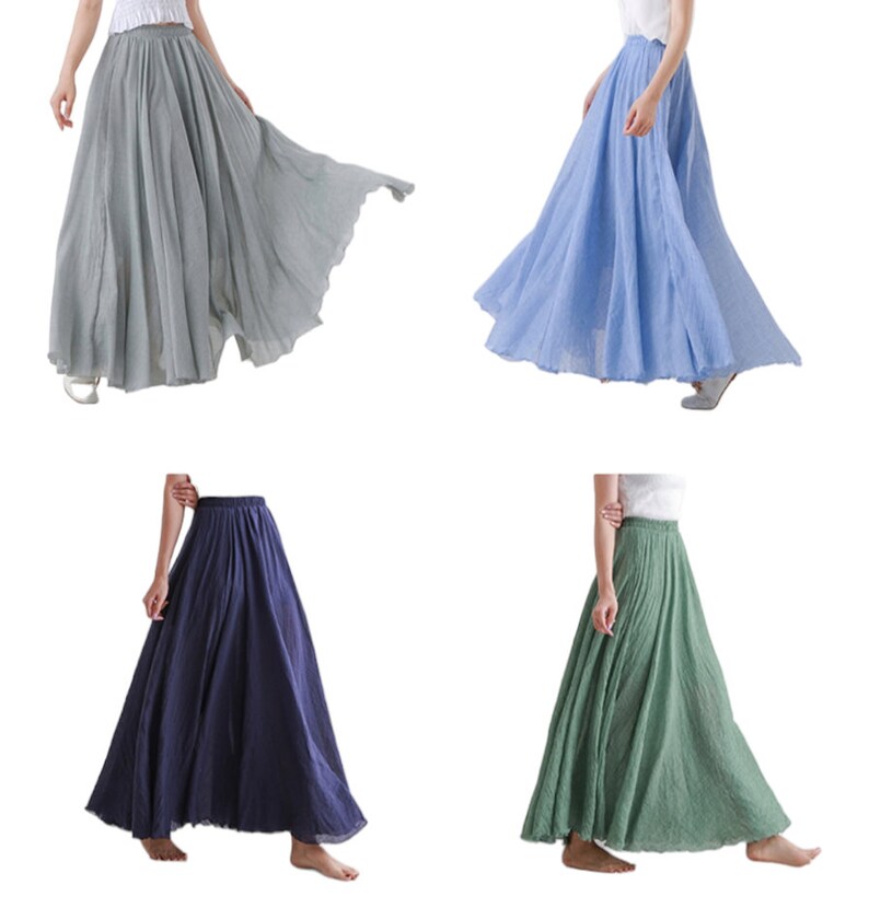 jupe maxi en coton et de lin pour femmes , plissée , style boho image 6