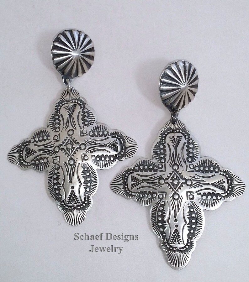 Sterling Silver Hand Stamped Cross Earrings by Vincent Platero