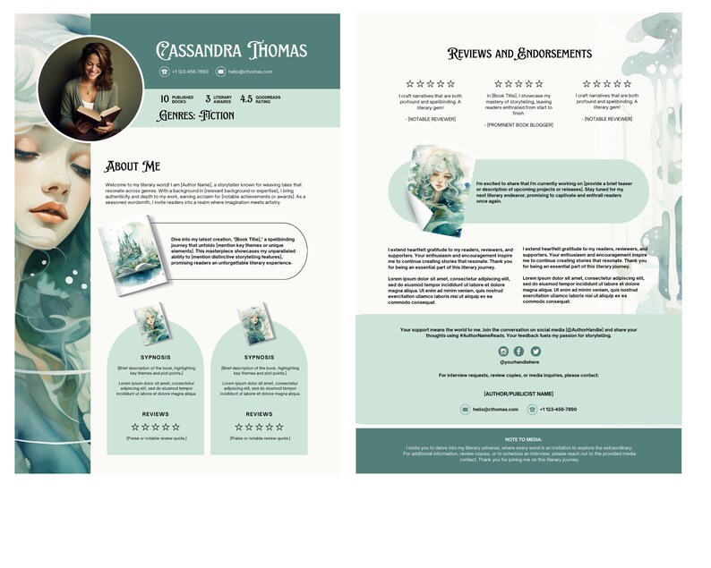 Author Media Kit Editable Social Media Author Template Canva Template