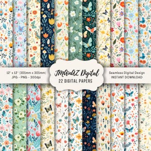 Frische Frühlingsblüten Nahtloses 12 "x 12" Digital Papier | 18er Pack | Für Digitale Scrapbooks, Junk Journals | Drucken oder digital verwenden