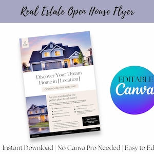 Real Estate Open House Flyer Canva Template | Editable Realtor Listing Flyer | Modern Home Flyer | Real Estate Marketing Template