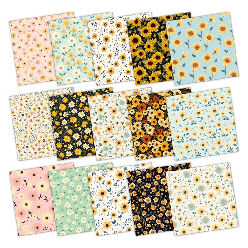 Yellow Sunflowers Seamless Digital Paper Bundle | Pack of 30, 12 X 12 ...