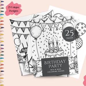 25 Birthday Party Coloring Pages | PDF Printable | Instant Download | Birthday Printable | Coloring for Kids | Party Favor or Activity