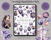 Astrology Digital Sticker Pack | 36 Pre-Cropped PNG Digital Stickers for Digital Planners, Scrapbooks, Junk Journals | Personal Use or POD