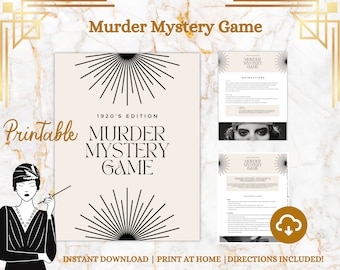 Juego de misterio de asesinato de los años 20 / 18 tarjetas de personajes e instrucciones / Ideal para la noche de juegos / Juego de fiesta para adultos / PDF imprimible