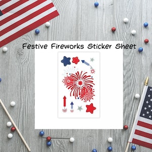Feuille d'autocollants de feux d'artifice festifs pour le scrapbooking, la fabrication de cartes ou la fabrication de papier | Souvenirs créatifs | 4 juillet, fête de l'indépendance, patriotique