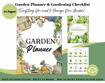 Pacchetto da 40 pagine per pianificatore di giardini e lista di controllo del giardiniere con etichette per piante/inventario, calendari, tracker, organizzatori/PDF stampabile o digitale