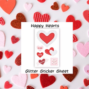 Glückliche Herzen Glitter Sticker Verschönerung für Scrapbooking, Card Making oder Paper Crafting | Kreative Erinnerungen | Valentinstag Aufkleber
