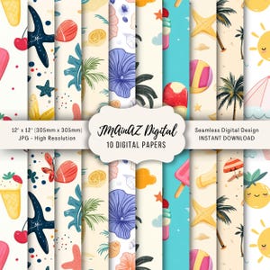 Spaß Sommer nahtlose digitale Kunst Papier Bündel | 10er Pack, 12x12 | Für Digitale Scrapbooks, Junk Journals | Drucken oder digital verwenden