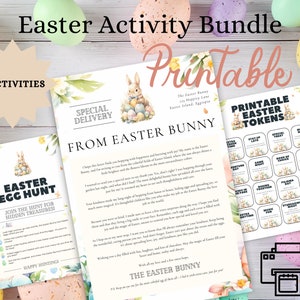 Easter Activity Printable Bundle: Easter Egg Hunt Sign, Letter from the Easter Bunny, Easter Bunny Bait, Easter Tokens, PDF Instant Download