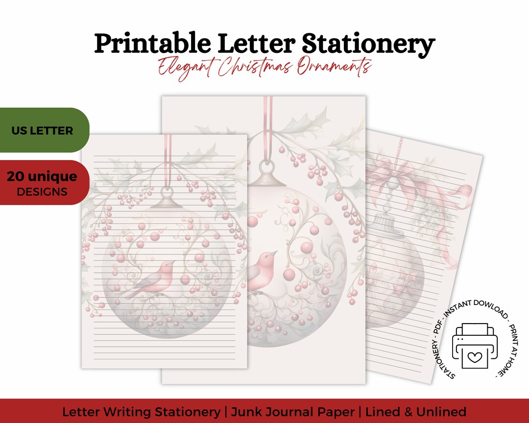 Printable Elegant Christmas Ornament Letter Writing Stationery | Paper ...