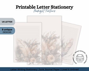 Printable Midnight Feathers Letter Writing Stationery | Writing Paper, Notes, Memos, Junk Journals | Lined & Unlined | 10 Unique Styles