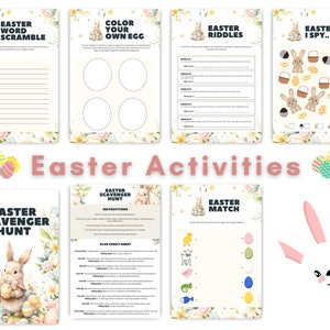 Easter Activity Printable Bundle: Easter Word Scramble, I Spy, Easter Maze, Easter Riddles, Coloring & Easter Scavenger Hunt