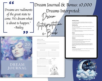 20 Page Dream Journal & Bonus: 10,000 Dreams Interpreted e-Book | Dream Logs | Rate, Record and Analyze Your Dreams | PDF Instant Download