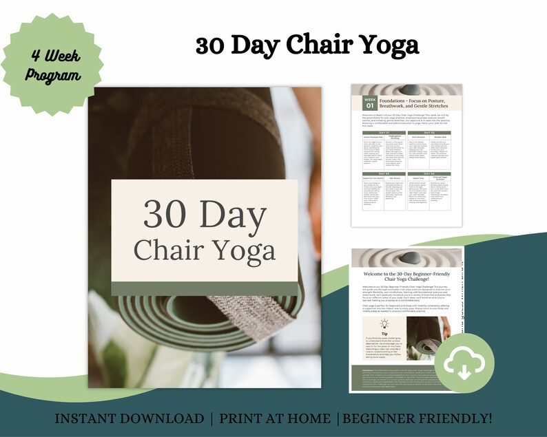 30-Day Chair Yoga Weight Loss Spiral Notebook & Exercise Guide - Low