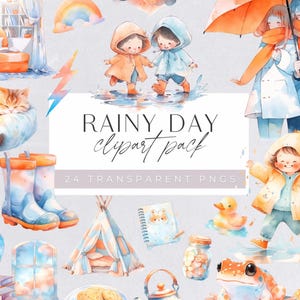 Rainy Day Clip Art Pack | 24 Transparent, Pre-Cropped, High Resolution, Watercolor PNG Clip Art | Professional or Personal Use