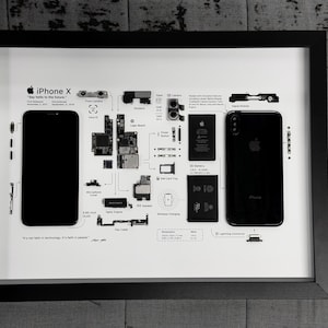 分解されたiPhone Xのフレームアート、フレーム付きアートの分解、分解されたiPhoneアート