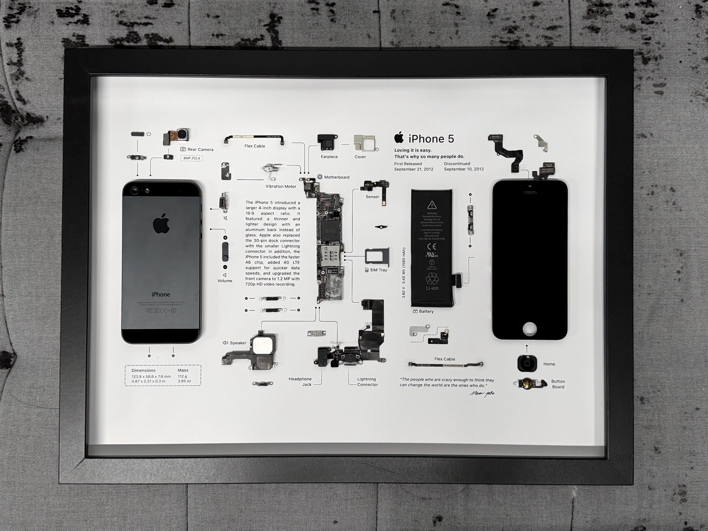 Disassembled iPhone 5 / 5S / SE Frame Art, Teardown With Framed
