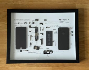 Disassembled iPhone 7 Frame Art, Teardown with Framed Art, Deconstructed iPhone Art