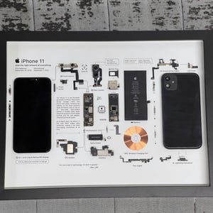 Framed Disassembled iPhone 11 Art: Tech Lover Gift