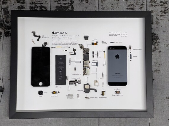 Disassembled iPhone 5 / 5S / SE Frame Art, Teardown With Framed