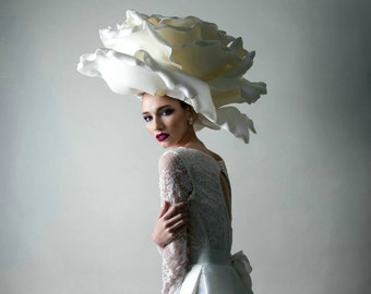 Giant soft rose hat 50 cm Kentucky Derby, Wedding headdress, Women's Tea Party Hat, Church Hat