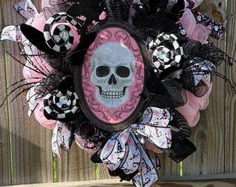 Pink Skeleton Cameo Wreath