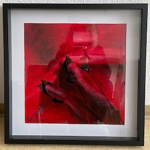 Acrylmalerei Weiblich Domina FemDom Sklavin Kunst Zeichnung Rote farbe Körper Füße Unterwerfung Gehorsam Herrin Schwarze Schuhe Absätze Hochhackige